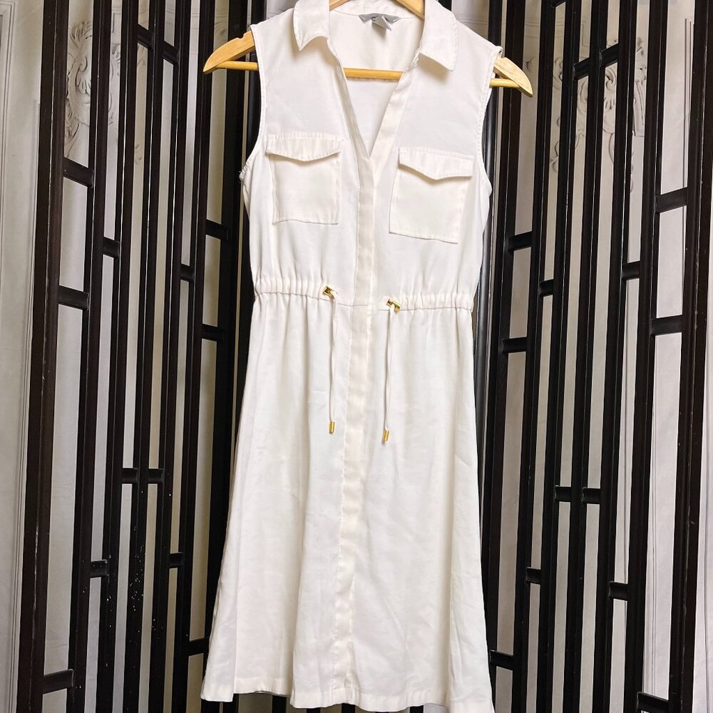 H&M Ivory White Sleeveless Button Down Collared Dress - Size 4